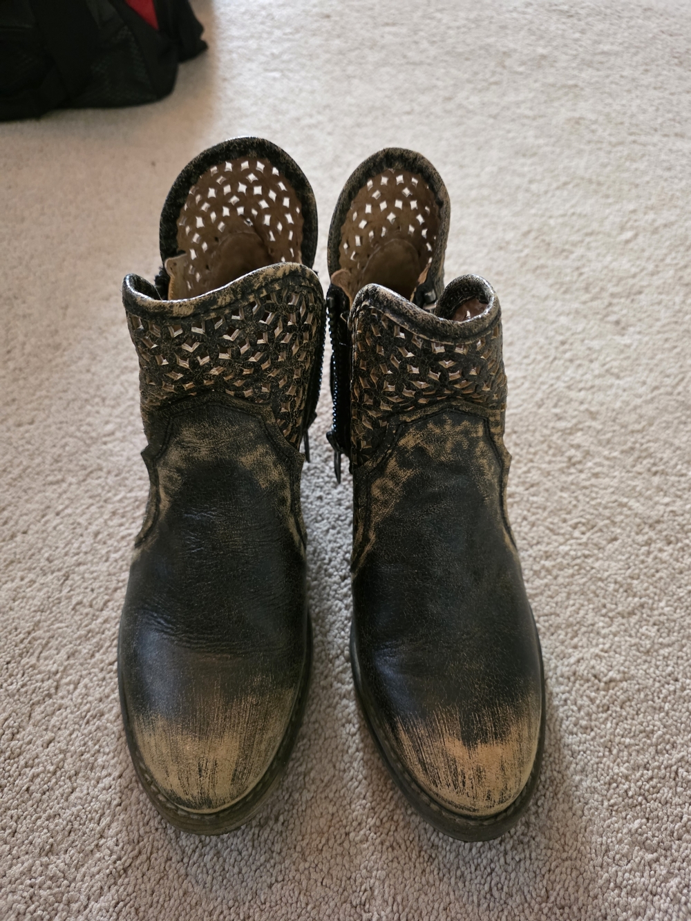 Circle G Distressed Brown Leather Cutout Ankle Boots